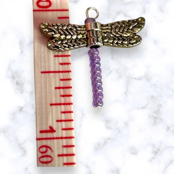 Hand Crafted Earrings Dragonfly Purple Dangle Silver Pierced Long Handmade - Picture 3 of 5